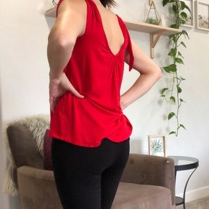 FREE PEOPLE Red Tank Top Tie Sleeve xsmall